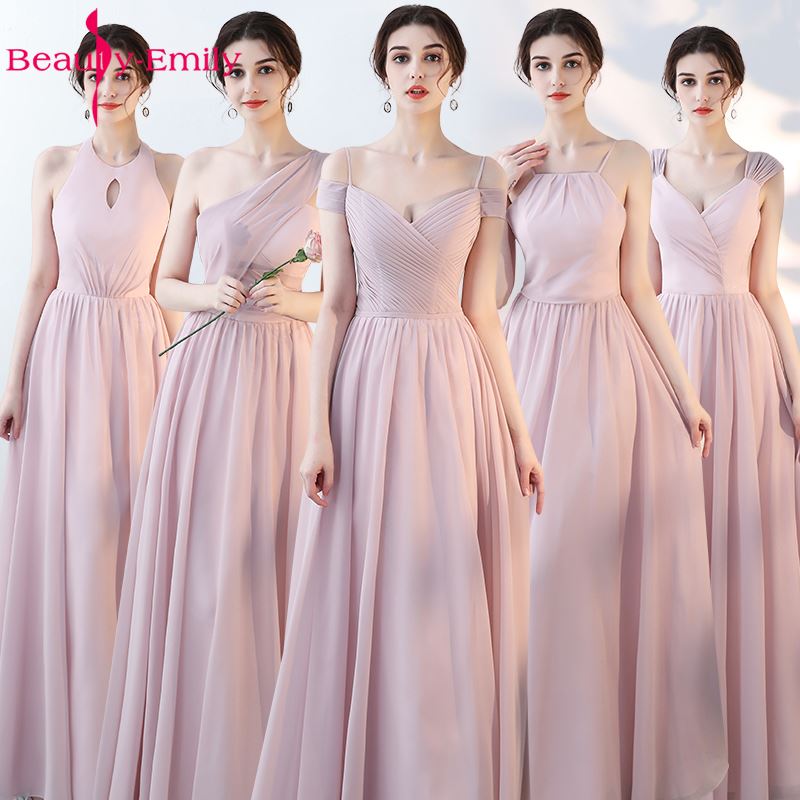 뷰티 에밀리 핑크 블루 라인 시폰 신부 들러리 드레스 2019 웨딩 파티 소녀 댄스 파티 드레스 Vestido De Festa Party Dresses